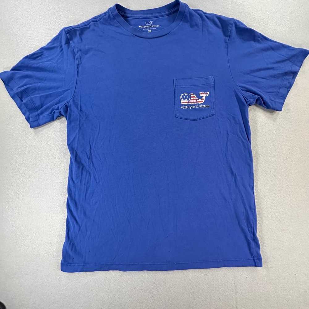 Vintage Vineyard Vines‎ Men's Blue American Flag Whale Pocket T-Shirt XS